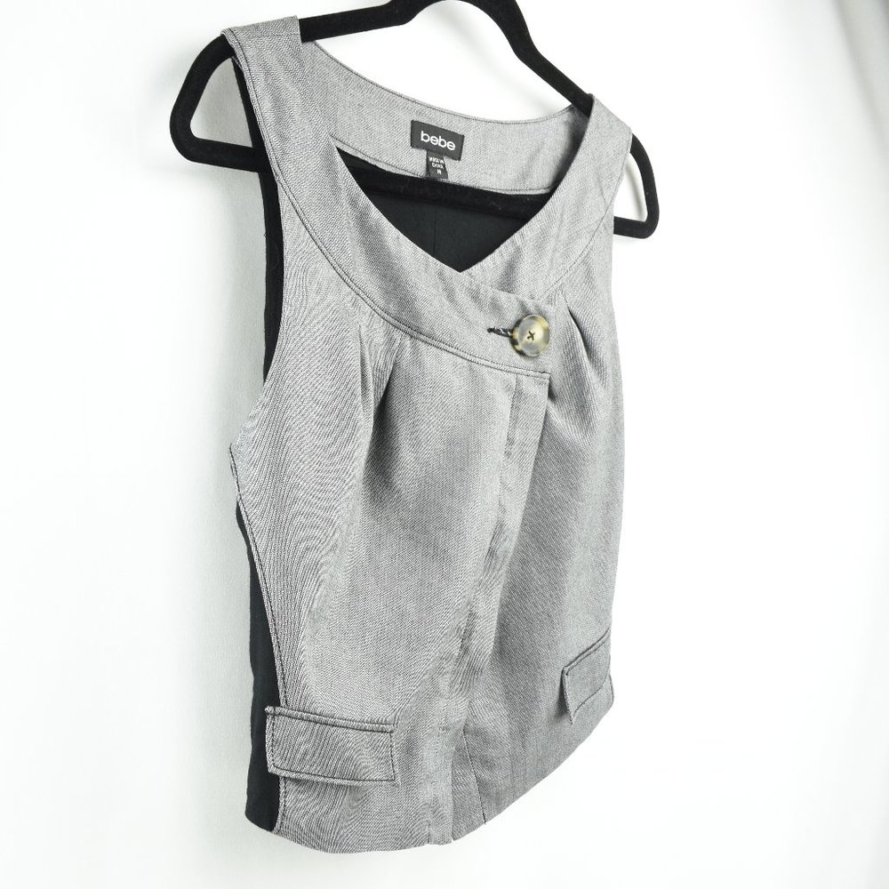 Bebe Womens Size M Blouse Gray & Black Vest - Picture 2 of 4